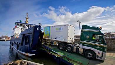 Hydrogen mobile storage unit coming off Shapinsay ferry - Credit Colin Keldie courtesy of BIGHIT